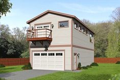 this is an artist's rendering of a two - story garage with lofts