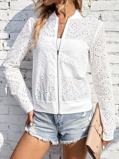 Floerns Women's Eyelet Embroidery Zipper Up Boho Long Sleeve Bomber Jacket #leatherjacket #winteroutfit #womenjacket #bikerjacket #wintercoat #womencoat Eyelet Embroidery, Casual Jackets, Casual Jacket, Biker Jacket, Fleece Jacket, Winter Coat, Jacket Dress, Women's Jacket