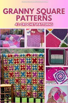 Collage of colorful crocheted granny squares and projects: blankets, hats, and more. Text reads "Green Fox Farms Designs," "Granny Square Patterns," and "42 CROCHET PATTERNS." Easy Crochet Granny Square Pattern Free, Free Crochet Square Patterns, Free Crochet Granny Square Patterns, Free Crochet Granny Square, Free Crochet Square, Granny Squares Crochet, Granny Square Patterns, Granny Square Pattern Free, Crochet Granny Stitch