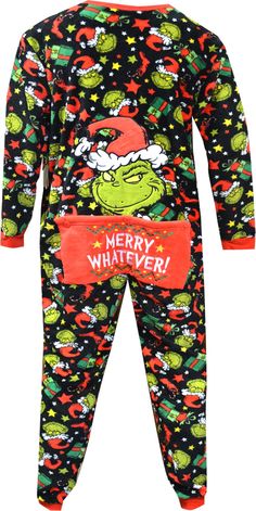 Time to feel Grinchy! This union suit style pajama for men features the much loved Grinch Who Stole Christmas on a black micro plush background with Christmas presents and stockings. There is even a drop seat that says 'Merry Whatever'. Machine washable and easy care. Merry Whatever, Mens Christmas Pajamas, Pajama For Men, Dr Seuss Grinch, Sesame Street Muppets, Mens Onesie, Betty Boop Classic, Grinch Who Stole Christmas, Plus Size Robes