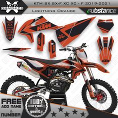 an orange and black dirt bike graphics kit