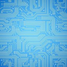 an electronic circuit board pattern on a blue background