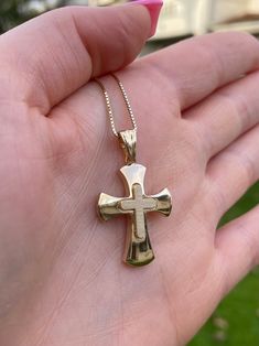 14k Gold Cross Pendant.  Material: 14k Gold. Length: 1.25 inches from the top of the bail to the bottom. Width: About .75 inches. Weight: approximately 3.8 grams. Comes in a nice box. *Chain is sold separately and is available at check out. Chains are solid 14k and weigh 2-3 grams depending on length chosen.* Luxury Gift Cross Pendant Necklace, Affordable Personalized Cross Necklace Gift, Jewellery Lookbook, Gold Cross Necklace, Gold Cross Pendant, Jewelry Lookbook, Bridal Gold Jewellery, Cross Jewelry, Bridal Jewellery