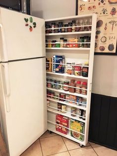 a white refrigerator freezer sitting inside of a kitchen