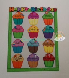 a birthday card with cupcakes on it and the words happy birthday written in spanish