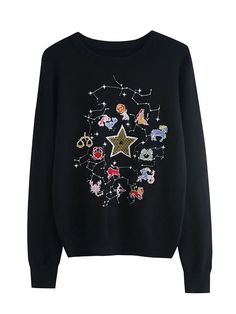 44579600203998 Black Casual Sweater With Star Print, Casual Black Sweater With Star Print, Casual Black Star Print Sweater, Winter Black Embroidered Tops, Trendy Black Sweater With Star Print, Black Long Sleeve Embroidered Sweater, Black Embroidered Long Sleeve Sweater, Black Star Print Top For Winter, White Jumper