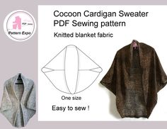 the cocoon cardigan sweater sewing pattern is shown with instructions to sew it