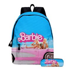 Introducing the Barbie Themed Two Piece Bag Set, perfect for fans who appreciate style and functionality. This set includes a backpack and a pencil case, both featuring lively and colorful character designs. Features: Material: Made from durable polyester fabric, ensuring longevity and resistance to everyday wear. Special Features: The backpack features adjustable shoulder straps and a padded back panel for enhanced comfort. Shape: Ergonomic design with ample compartments for organized storage. School Bags With Cartoon Print For Back To School, Blue Cartoon Bags For Back To School, Back To School Bags With Character Print, Blue Cartoon Style Backpack, Blue Character Backpack For Back To School, Character Style Blue Backpack For Back To School, Blue Character Print Bag For Back To School, Blue Novelty School Bag, Novelty Blue School Bag