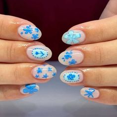 #nails #nailart #nailsofinstagram #manicure #nailsoftheday #gelnails #beauty #nailsart #nail #naildesign #nailsdesign #nailtech #acrylicnails #nailsonfleek #nailsnailsnails #u #nailstagram #naildesigns #instanails #nailartist #nailstyle #nailpolish #nailinspo #inspire #gelpolish #nailswag #love #glitternails #longnails #unhas Flower Nails Design Simple, Blue Mismatched Nails, Short Nail Art Summer, Blue Themed Nails, Complicated Nail Designs, Blue Nails Cute, Mama Mia Nails, Cute Blue Nail Ideas, Mamma Mia Nails