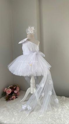 Cute White Tulle Fairy Dress, Whimsical Tulle Dress For Baptism, Whimsical Tulle Dresses For Baptism, Whimsical Tulle Baptism Dress, White Tulle Fairy Dress For Baptism, Whimsical White Princess Dress For Wedding, Fitted Tulle Fairy Dress For Baptism, Whimsical White Dress For First Birthday, Whimsical White First Birthday Dress