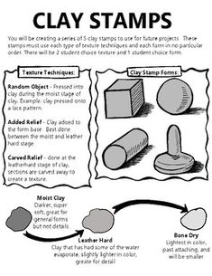 the instructions for clay stamps are shown in black and white