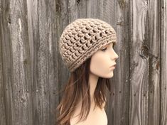 "Style: Fitted crochet beanie for men or women. Color: This sample hat is shown in Taupe. Sizes: One size fits 20\" to 23\" (50.5 cm to 58 cm) head size. Fiber Content: 90% acrylic, 10% alpaca Characteristics: Very soft, warm and cozy.  Care Instructions: Hand wash, dry flat.  Every item from Pixiebell is handmade and knit or crocheted to order, unless otherwise stated in title of the item as \"ready to ship\". Production time may vary, please check the SHIPPING & POLICIES tab for accurate processing times. If you need an item promptly, please contact us so that we can make arrangements.  While every effort is made to accurately represent the true colors of the yarns used in our work, your monitor settings may affect the appearance of these colors on your screen. If you are interested in a Mens Crochet Beanie, Crochet Hat For Women, Winter Hats For Men, Pixie Hat, Handmade Knitwear, Bonnet Crochet, Crochet Cap, Pattern Store, Crochet Beanie