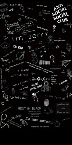 black and white poster with different types of writing on the back of it, including words that say i'm not normal