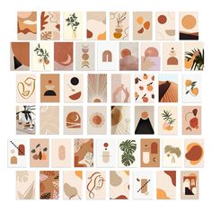 an image of abstract art collages in shades of orange and pink on white