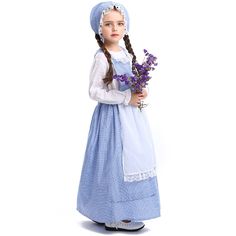 PRICES MAY VARY. 【Colonial Costume】Colonial dress for girls includes dress+apron+white colla+bonnet 【Material】Colonial-costume for girls features soft and comfortable fabric, which is skin-friendly and breathable 【Pioneer Dress】Colonial costume for girls features elastic ruffle cuffs which are more cute and stylish, the white apron and blue plaid hat with lace trimmed 【Occasion】Pioneer dress for girls perfect for various occasions, such as colonial fairs, reenactment cosplay, masquerade, role pl House Costume, Colonial Costume, Pioneer Dress, Dress With Hat, Colonial Dress, Plaid Hat, Costume For Girls, Baby Costumes Girl, Dress Apron