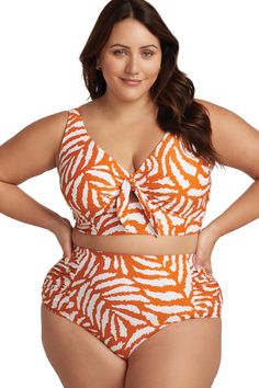 Our Artesands orange high waist bikini bottom perfectly fit your curves. This curve fit and plus size swim pant has 360 degree powermesh lining and ruching in the side panels. Matches back beautifully with all our curvy and plus size bikini tops for a high waisted bikini set. D Cup Swimwear, Underwire Swimsuit, Summer Style Guide, Flattering Swimsuits, Swim Pants, Plus Size Swim, Best Swimsuits, Dd Cup, High Waisted Swim