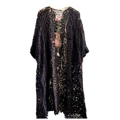 New Without Tags Free People Black Lace Kimono Size Medium-Large Color: Black Combo Retail $198 Gorgeous Crochet Lace Kimono With Printed Chiffon Trim And Insert Maxi Length Open Front 100% Cotton Trim 100% Poly Personal Use Bhr Black Lace Kimono, Gorgeous Crochet, Lace Kimono, Lace Chiffon, Free People Jacket, Free People Black, Chiffon Lace, Crochet Lace, Free People Tops