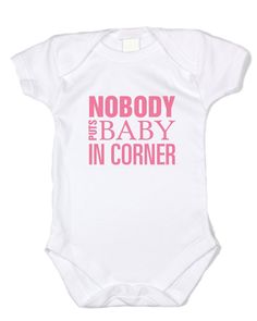 Funny Baby Onesie Nobody Puts Baby in Corner (Pink Text) Infant Bodysuit - Baffle Funny Baby Onesie, Cricut Baby, Blue Text, Funny Baby Clothes, Funny Onesies, White Onesie, Funny Baby Onesies, Dirty Dancing