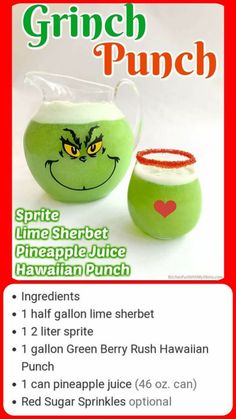 the grinch punch recipe is shown with instructions for how to make it and what to use