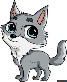 a cartoon wolf with big blue eyes