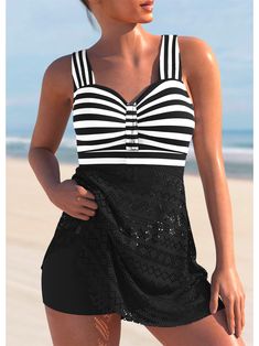 Swimwear Type: SwimdressGender: FemaleMaterial: Polyester,Spandex Bra Style: PaddedSupport Type: Wire FreeWaist: Natural Elasticity: Elastic Weight: 0.2500kg Package: 1 x SwimsuitSize Chart Fitted Black Elastane Tankini, Black Beach Tankini, Black Elastane Tankini For Beach, Black Elastane Tankini For Beach Season, Fitted Black Swim Dress For Beach, Black Fitted Swim Dress For Beach, Fitted Black Elastane Swim Dress, Black Fitted Elastane Swim Dress, Casual Black Swim Dress For Swimming