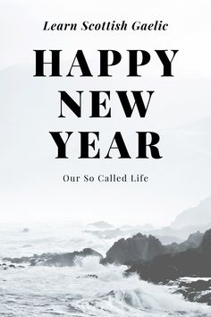 a black and white photo with the words happy new year written in bold font on it