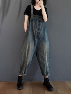 Original Solid Elasticity Denim Jumpsuits BLUE-XL Womens Denim Overalls, Denim Jumpsuits, Moda Denim, Jeans Overall, Leisure Fashion, Casual Rompers, Swimwear Bottoms, Aesthetic Women, Overalls Women