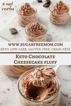 three jars filled with chocolate cheesecake fluff