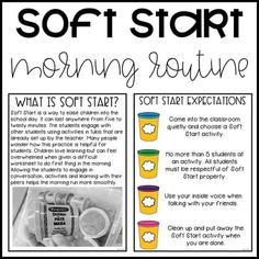 the soft start morning routine is shown in black and white, with text on it