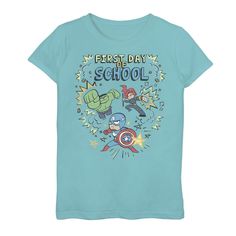 Be back to school cool with this Girls 7-16 Marvel Avengers Simple Doodle First Day Of School Tee. Be back to school cool with this Girls 7-16 Marvel Avengers Simple Doodle First Day Of School Tee. Short sleeves CrewneckFABRIC & CARE Machine wash Cotton Imported Size: X Large. Color: Blue. Gender: female. Age Group: kids. Pattern: Graphic. Blue Graphic Print T-shirt For School Events, Blue School Tops With Character Print, Blue Character Print School Tops, Blue Character Print Tops For School, Fun Blue Tops For School, Blue Graphic Print T-shirt For Back To School, Back To School Blue Pre-shrunk T-shirt, Blue Fun T-shirt For Back To School, Cute Blue T-shirt For End Of School Year