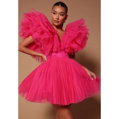 Hot Pink Tulle Mini Dress Size M Brand New Never Worn Please Refer To Photo For Description Tulle Puff Sleeves, Tulle Dress Short, Dress Deep V Neck, Pink Tulle Dress, Tulle Mini Dress, Pink Tulle, Party Dress Short, Formal Dresses For Women, Formal Dresses Prom