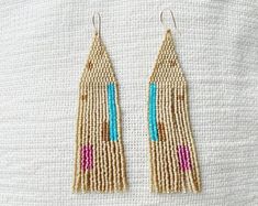 two pairs of beaded earrings with pink and blue beads