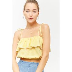 Yellow Lace Ruffle Flounce Cami Crop Top Size Medium New With Tags From Forever 21 Light Yellow Ties At The Shoulder Elastic Band At Bottom Lace Detailing Measurements Provided Upon Request Chic Ruffled Crop Top For Brunch, Feminine Ruffled Crop Top For Brunch, Feminine Ruffled Crop Top For Day Out, Spring Chic Crop Top With Ruffle Hem, Chic Spring Crop Top With Ruffle Hem, Spring Day Out Crop Top With Ruffles, Chic Ruffled Straps Crop Top For Summer, Spring Ruffled Crop Top For Day Out, Spring Ruffle Hem Cami Top