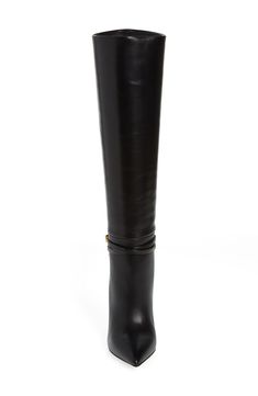 "Find TOM FORD Padlock Pointed Toe Knee High Boot on Editorialist. A gilded spike heel and textured padlock bring signature flair to an Italian-crafted leather boot sharpened by a pointy toe. 4 1/2\" (114mm) heel (size 38.5) 16 1/4\" shaft; 14 1/2\" calf circumference Pull-on style Leather upper, lining and sole Made in Italy Designer Shoes" Spike Heels, Leather Boot, Tom Ford, Knee High Boots, Black Boots, Leather Boots, Designer Shoes, Knee High, Womens Boots