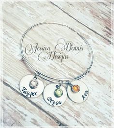 **It is important to read this entire listing before placing your order** This hand stamped expandable bangle bracelet can be hand stamped with the names of your choice! The round discs are 3/4". If you would like to add charms, additional charms to personalize your bracelet further please use the link below.   Add a charm: https://www.etsy.com/listing/209099967/add-on-charms-to-personalize-your-order? The hypoallergenic aluminum pendants will not tarnish!  **Upon ordering, please leave a note t Expandable Bangle Bracelet, Mothers Bracelet, Mixed Metal Jewelry, Bracelet Charm, Metal Necklaces, Bangle Bracelet, Alex And Ani Charm Bracelet, Jewelry Care, Hand Stamped