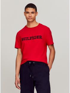 Tommy Hilfiger men's T-shirt. Made from soft cotton jersey and cut in an easy fit, our tee is finished with our embroidered Monotype logo.  Material: 100% Cotton. Sporty Cotton T-shirt With Embroidered Text, Classic Tommy Hilfiger T-shirt For Summer, Classic Tommy Hilfiger Summer T-shirt, Casual Tommy Hilfiger Tops With Embroidered Logo, Tommy Hilfiger Logo Print Crew Neck T-shirt, Tommy Hilfiger Crew Neck T-shirt With Logo, Tommy Hilfiger Classic Cotton T-shirt, Tommy Hilfiger Classic Summer T-shirt, Tommy Hilfiger Cotton T-shirt With Text Print