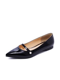 Editor's NotesBRIANA presents comfortable shoes with elegance and class. - Trendy pointed toe- Soft and glossy leather texture - Embossed pattern on the sole- Comfortable fit with stacked heel- Special cushioning techniqueMeasurements(in.)- Size: KR 220 MM (US 5) - KR 255 MM (US 8.5)- Heel height : 0.6in.*Fits true to size*Recommend ordering one size up if you are in-between sizesComposition & Care- Upper: Calfskin / Lining: Sheepskin- Natural leather may have fine scratches a Elegant Leather Shoes With Contrasting Heel, Elegant Flats With Contrasting Heel And Round Toe, Elegant Slip-on Flats With Sculpted Heel, Pointed Toe Patent Leather Court Shoes With Leather Sole, Patent Leather Court Shoes With Pointed Toe, Classic Flat Heel Patent Leather Court Shoes, Formal Pointed Toe Medium Width Flats, Sleek Formal Flats With Low Heel, Formal Sleek Low Heel Flats