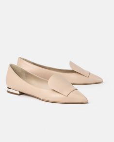 The Lia Pale Pink Luxury Pink Leather Flats, Elegant Pink Flats For Office, Elegant Beige Calf Leather Flats, Pink Leather Almond Toe Flats, Beige Calf Leather Flats For Spring, Formal Beige Calf Leather Flats, Golden Heels, Cruise Fashion, Italian Leather Shoes