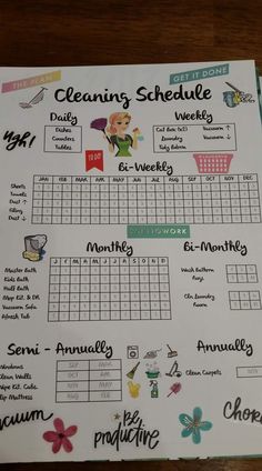 a printable cleaning schedule is shown on a table