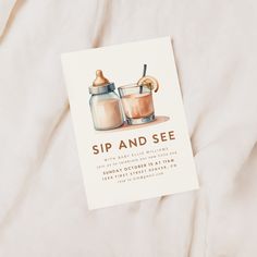 an advertisement for sip and see on a bed