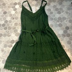 Perfect Condition, Never Worn Size L/Xl But Fits More Like A S/M!!! See Picture Measurements Green Mini Dress With Lace Trim For Summer, Green Beach Dress With Lace Trim, Green Lace Trim Dress For The Beach, Green Lace Trim Dress For Beach, Casual Green Mini Dress With Lace Trim, Casual Green Dress With Lace Trim, Green Dress With Lace Trim For Day Out, Green Dresses Casual, Womens Green Dress