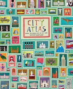 the cover of city atlas, with pictures of different buildings and people on it's sides