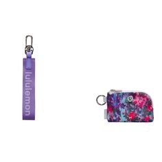 Nwt Lululemon Clippable Card Pouch And Never Lost Keychain Set Color: Purple Floral Purple Keychain Set, Card Pouch, Keychain Set, Purple Floral, Lululemon Athletica, Pink Purple, Lost, Pouch, Women Accessories