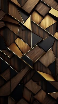 an abstract wooden background with gold and black shapes in the center, including rectangles