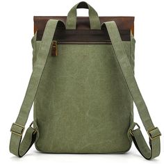 Waxed Canvas Vintage School Backpack Vintage Green Backpack For Everyday Use, Everyday Vintage Backpack With Leather Handles, Vintage School Backpack With Waxed Finish, Retro Canvas Backpack For Travel, Retro Everyday Standard Backpack, Vintage Waxed Canvas Backpack For Daily Use, Outdoor Cotton Backpack With Waxed Finish, Retro Backpack With Adjustable Strap For Everyday, Rectangular Waxed Canvas Backpack With Canvas Lining