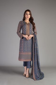 Bareeze Gold Palace Ch3416 Grey Collection 2021 Long Sleeve Cambric Dress With Printed Motifs, Winter Lawn Suit With Printed Motifs, Fitted Jamawar Salwar Kameez With Printed Motifs, Fitted Jamawar Lawn Suit With Printed Motifs, Cambric Anarkali Lawn Suit With Long Sleeves, Long Sleeve Suits With Dabka Work For Eid, Formal Semi-stitched Cambric Dress, Winter Semi-stitched Salwar Kameez With Dupatta, Semi-stitched Winter Salwar Kameez With Dupatta