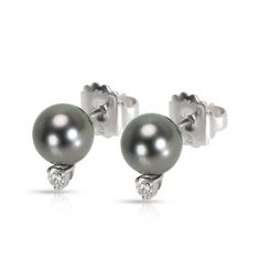 Mikimoto Tahitian Pearl Diamond Stud Earrings In 18k White Gold (0.20 Ctw) Stud Earring / White Gold Mikimoto Diamond Stud Earrings, Tahitian Pearls, Pearl Diamond, Diamond Stud, Stud Earring, Diamond Earrings Studs, White Gold, Bag Lady, Stud Earrings