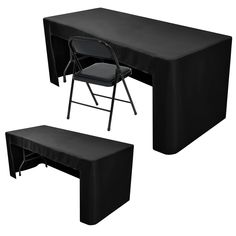 a black table with two chairs and a bench