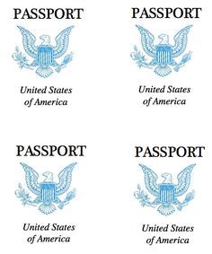 four different types of passport stamps with the united states emblem on each one and an eagle