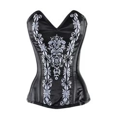 Black with white embroidery Steel Boned Corsets, Satin Noir, Boned Corsets, Corset Fashion, Gothic Corset, Overbust Corset, Lost Girl, Underbust Corset, Waist Training